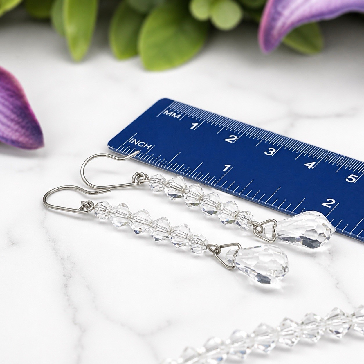 Elegant Clear Glass Faceted Crystal Teardrop Necklace & Earrings Set