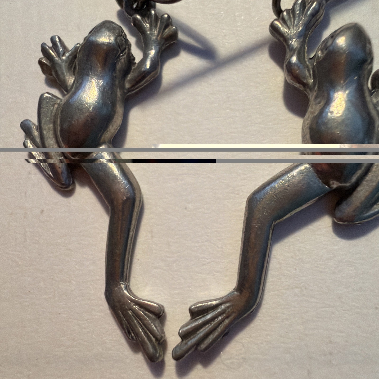 Jim Clift Pewter french Hook jumping tree frog drop dangle Pierced Earrings