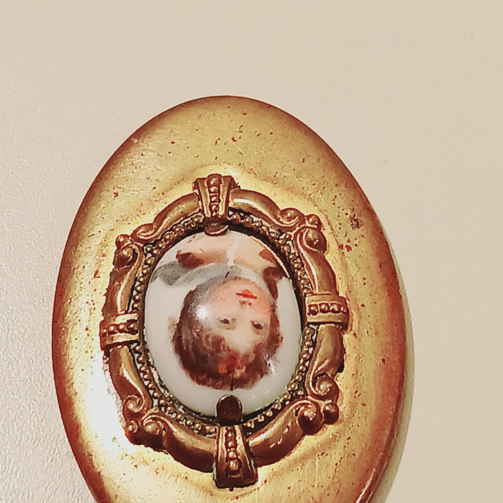 Antique Victorian Portrait Pendant Oval Gold Tone Jewelry Child Fine Art Estate