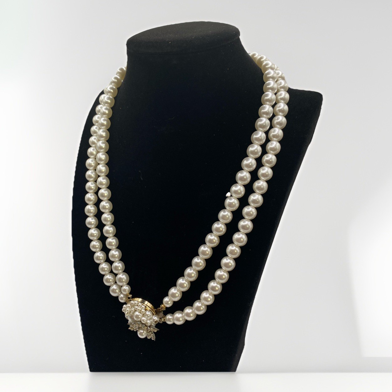 Vintage Faux Pearl Imitation Double Strand 18” Necklace Signed Japan
