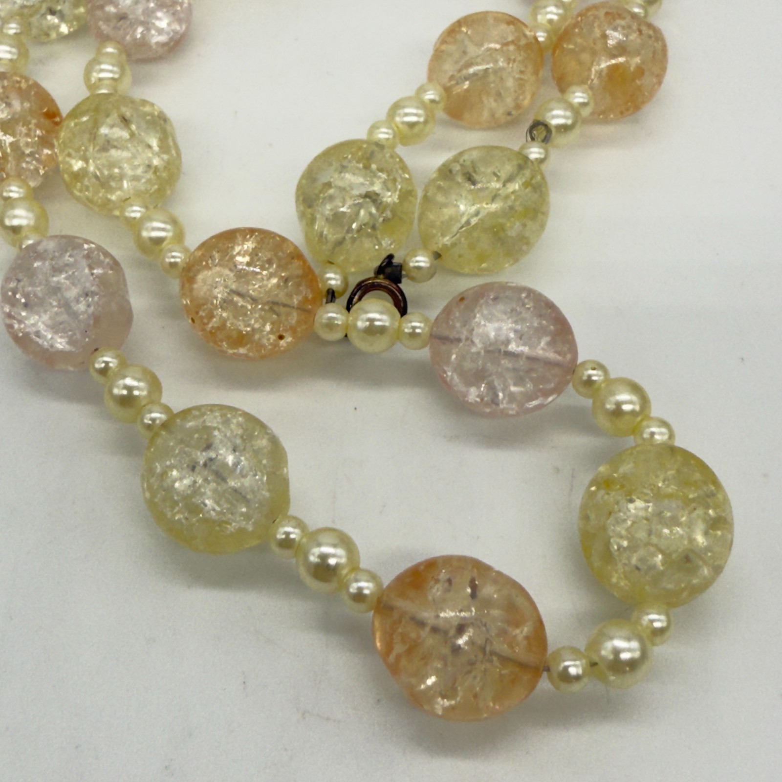 Vintage Necklace Crackle Bead Pastel Colors 22 Inches Faux Pearls Spring