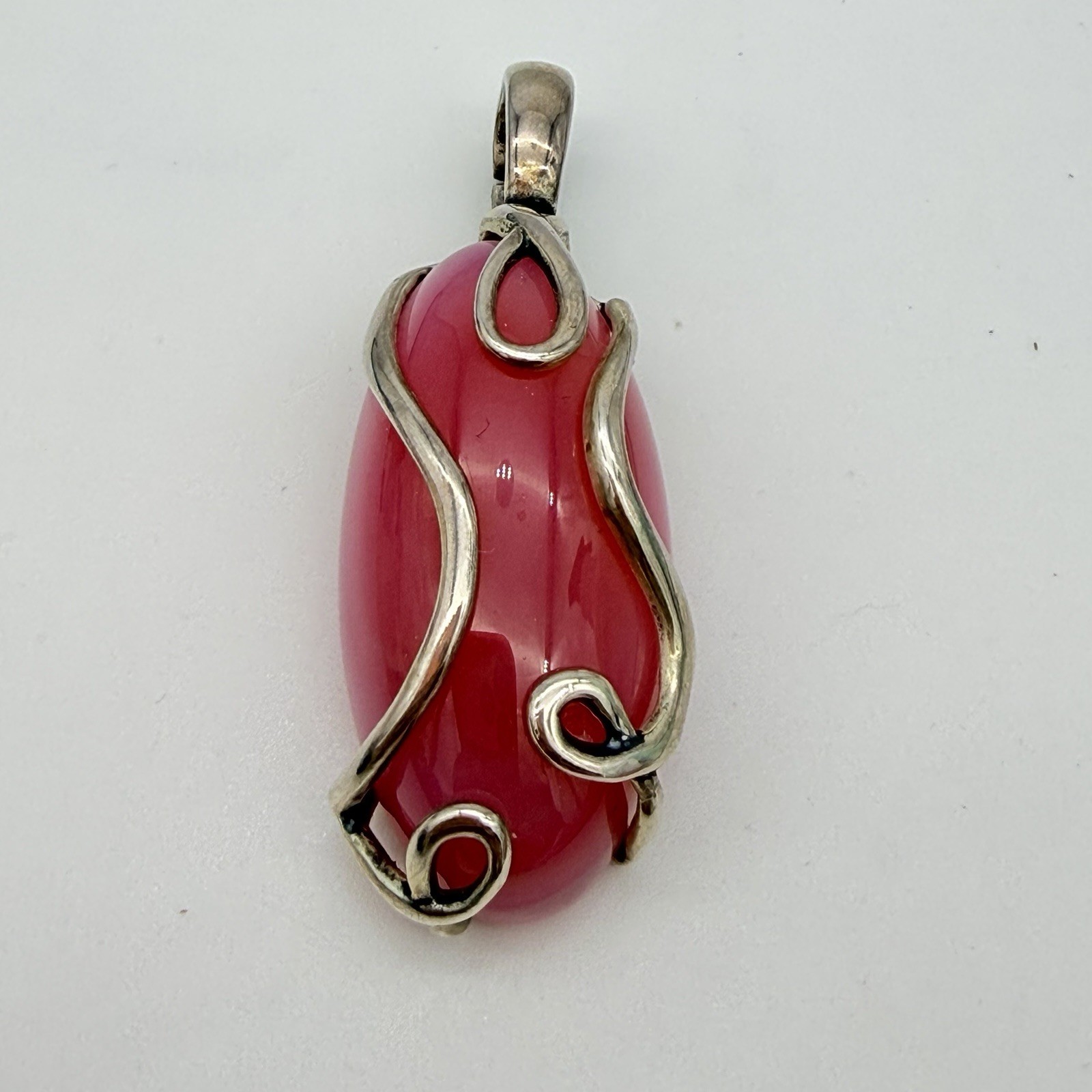 Carolyn Pollack Sterling Silver Pink Chalcedony Enhancer Pendant Modernist QVC