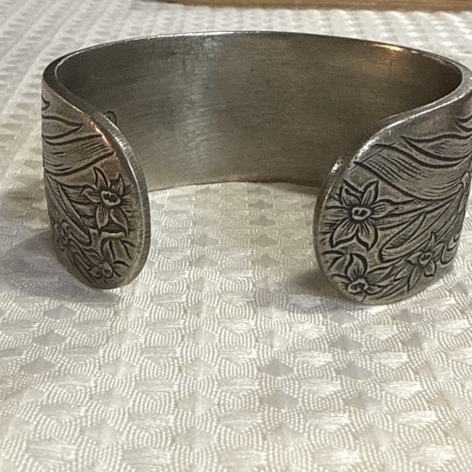 Vintage Salisbury Pewter March Flower of the Month Wide Cuff Bracelet