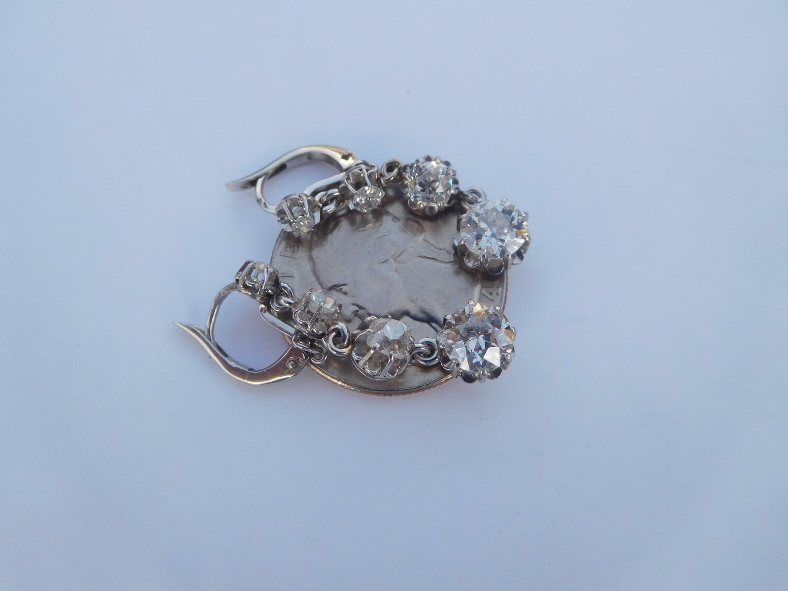 French Art Deco 850 900 Platinum Approximately 2 Carats Diamonds Earrings 💎