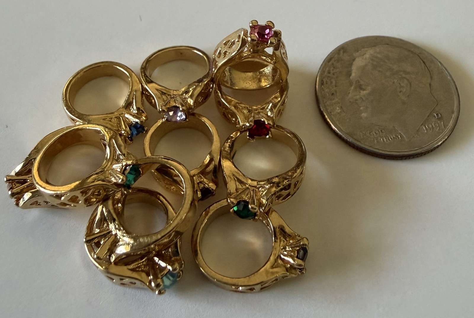 New Rare Vintage Avon Birthstone Ring Charm Pendant Gold Tone You Pick Month