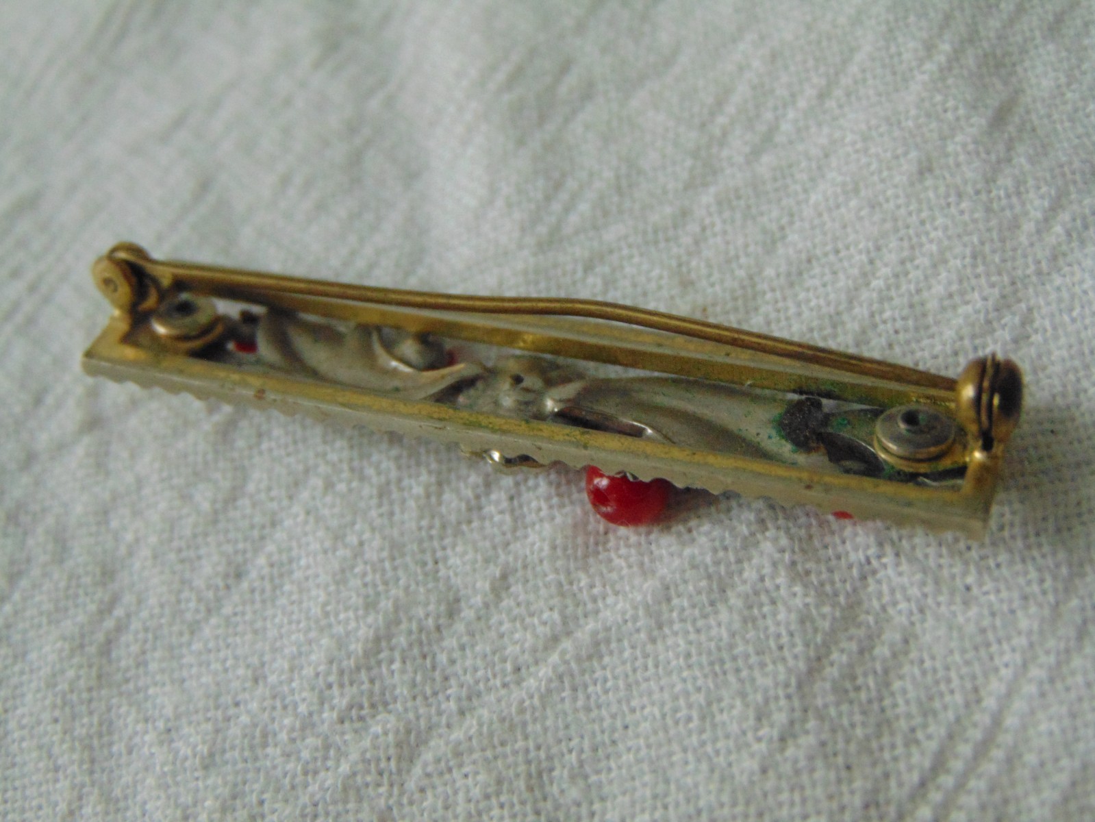antique Victorian genuine Coral beads Marcasites sparkling rectangular brooch