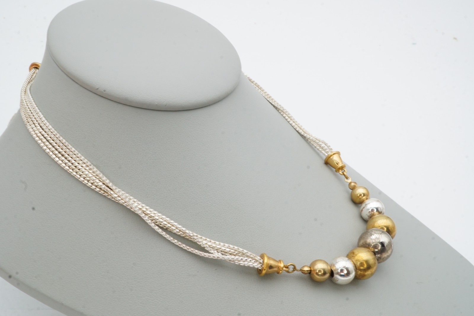 Vintage Necklace Silver Gold Tone Ball 16.5″