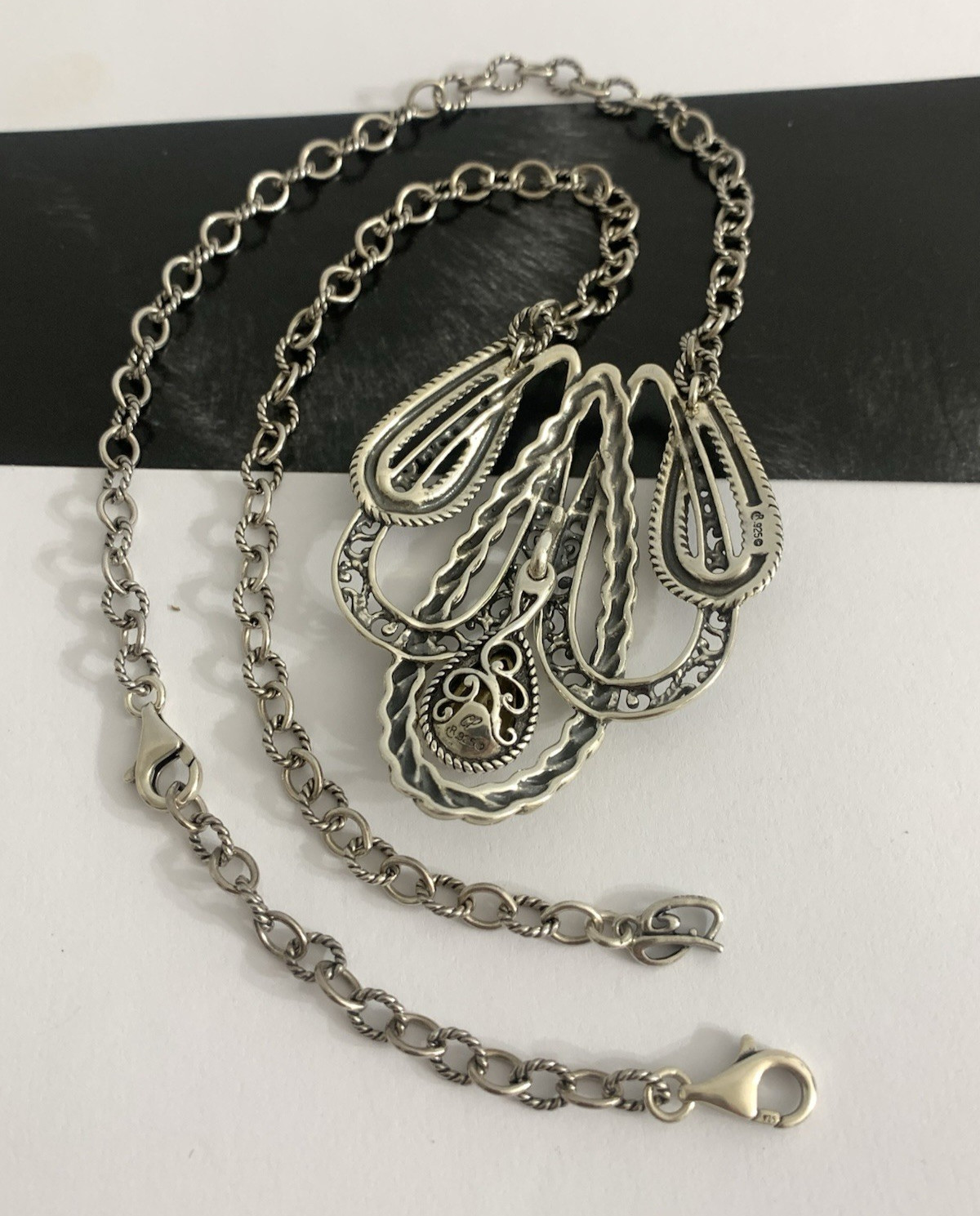 Carolyn Pollack 925 Sterling Silver Rope Design Pendant Necklace Signed Vintage