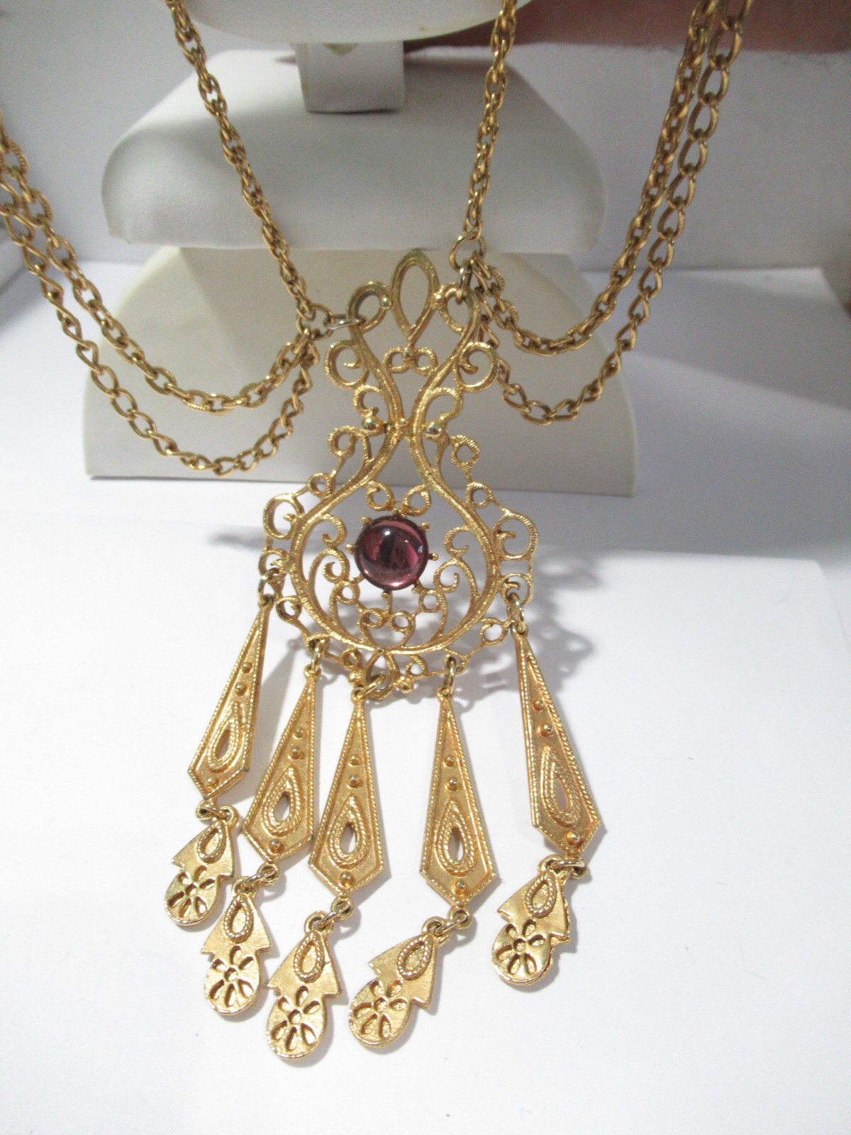 Festoon Multi-Strand Necklace With Purple Stone Vintage