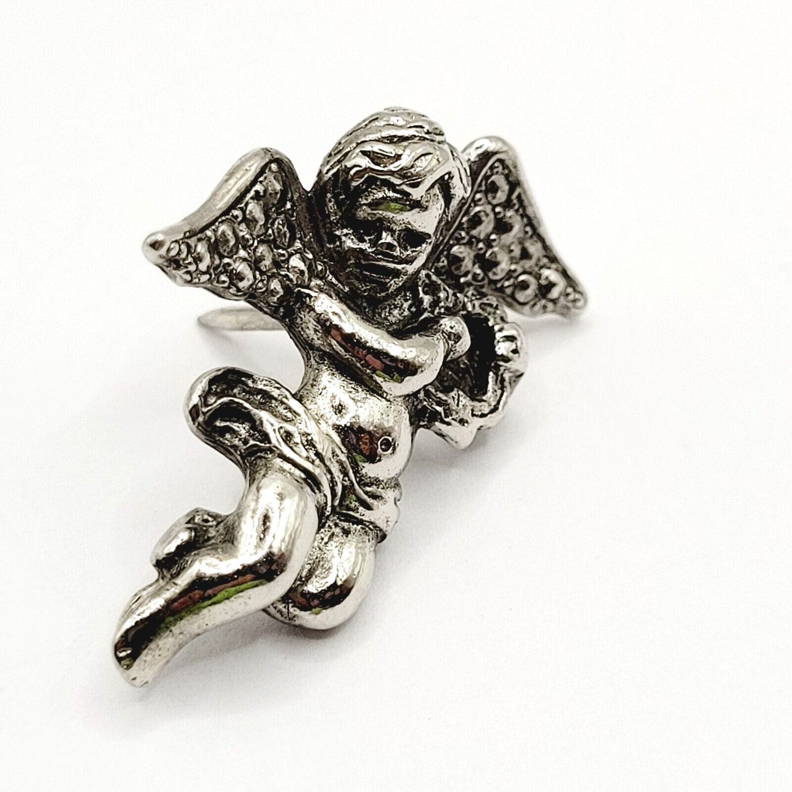 Cherub Angel Lapel or Scatter Pin Silver Tone Faux Marcasite Avon Vintage 1984
