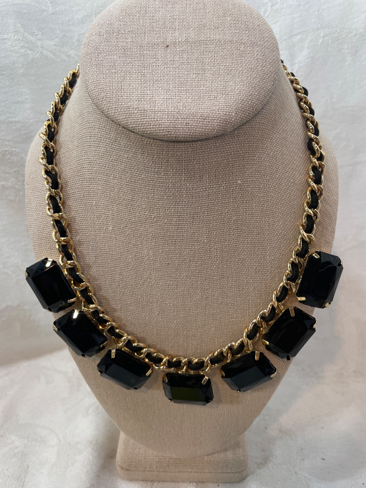 Vintage Costume Chunky Black Glass Lobster Claw Clasp Necklace
