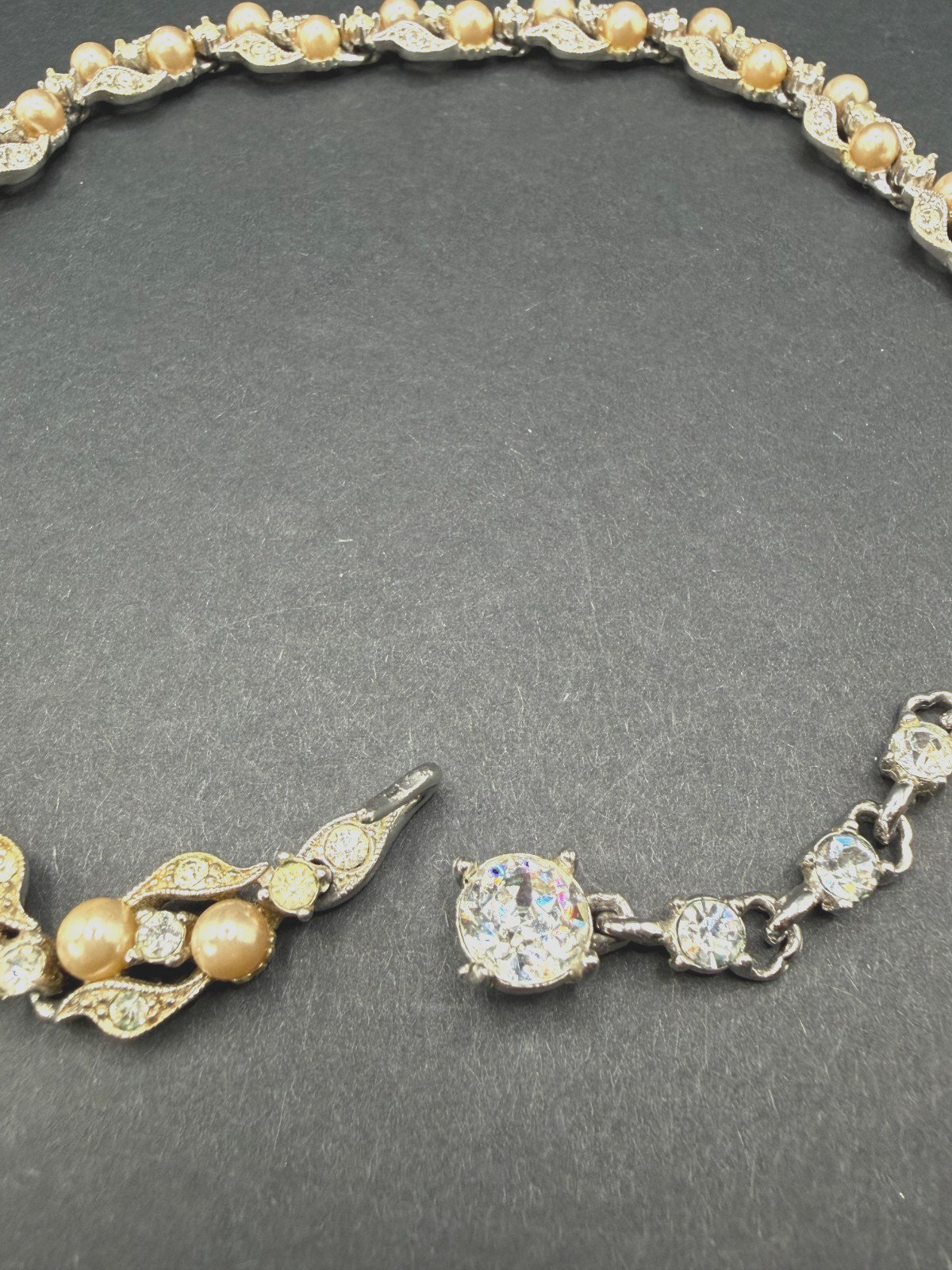 Vintage Bogoff Off White Pearl & Crystal Choker Necklace, Rhodium Plated, 1950s