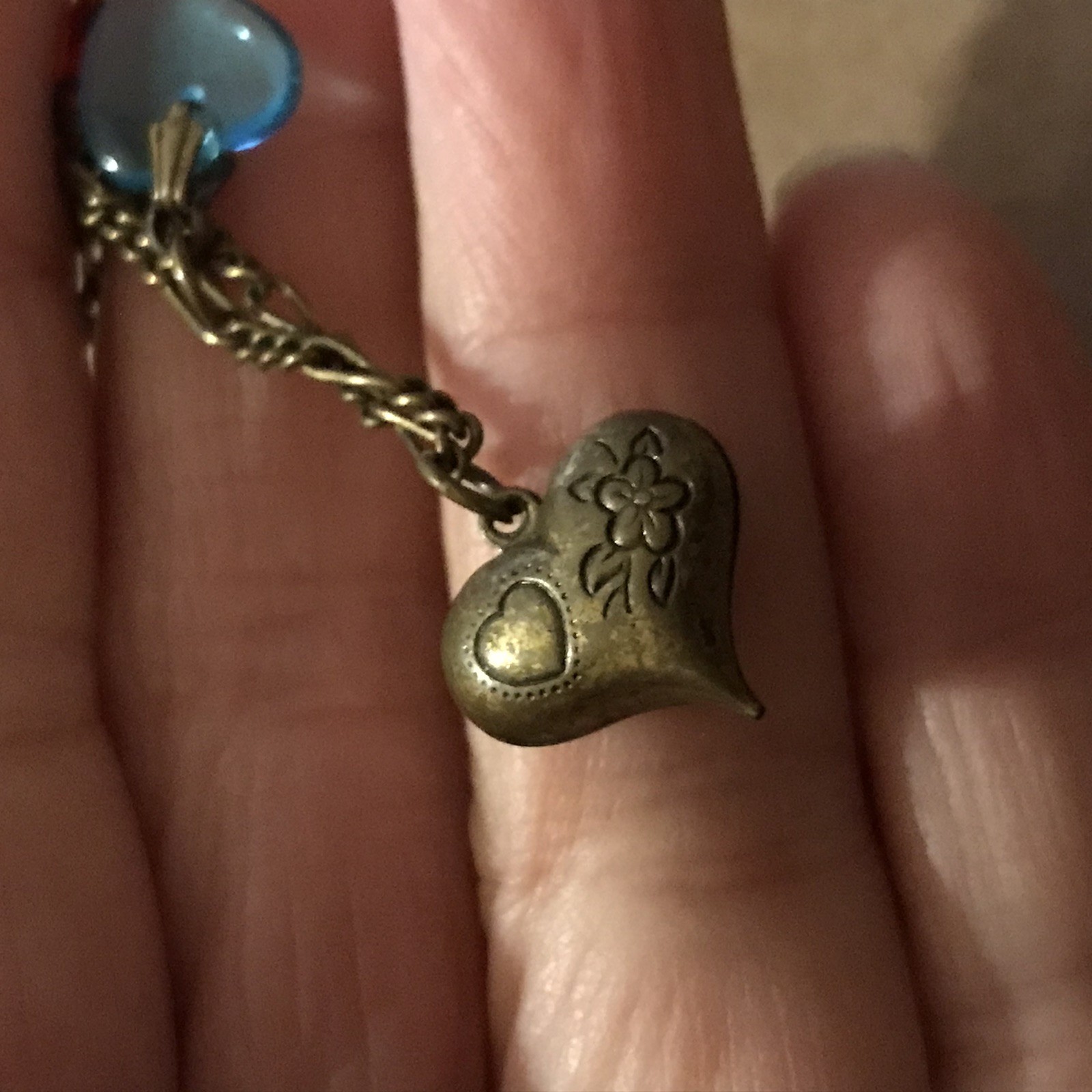 Vintage Glass Works Studio Charm Necklace Brass With Glass Hearts & brass Charms