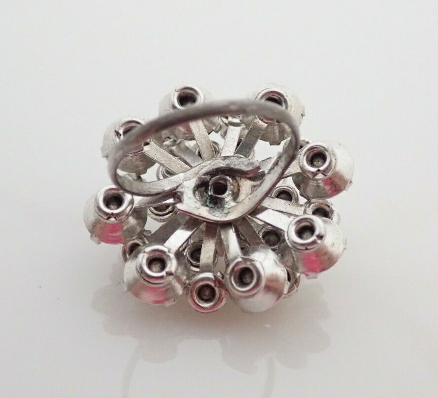 Vintage Sterling Silver Prong Set Rhinestone Cluster Ring Sz 6
