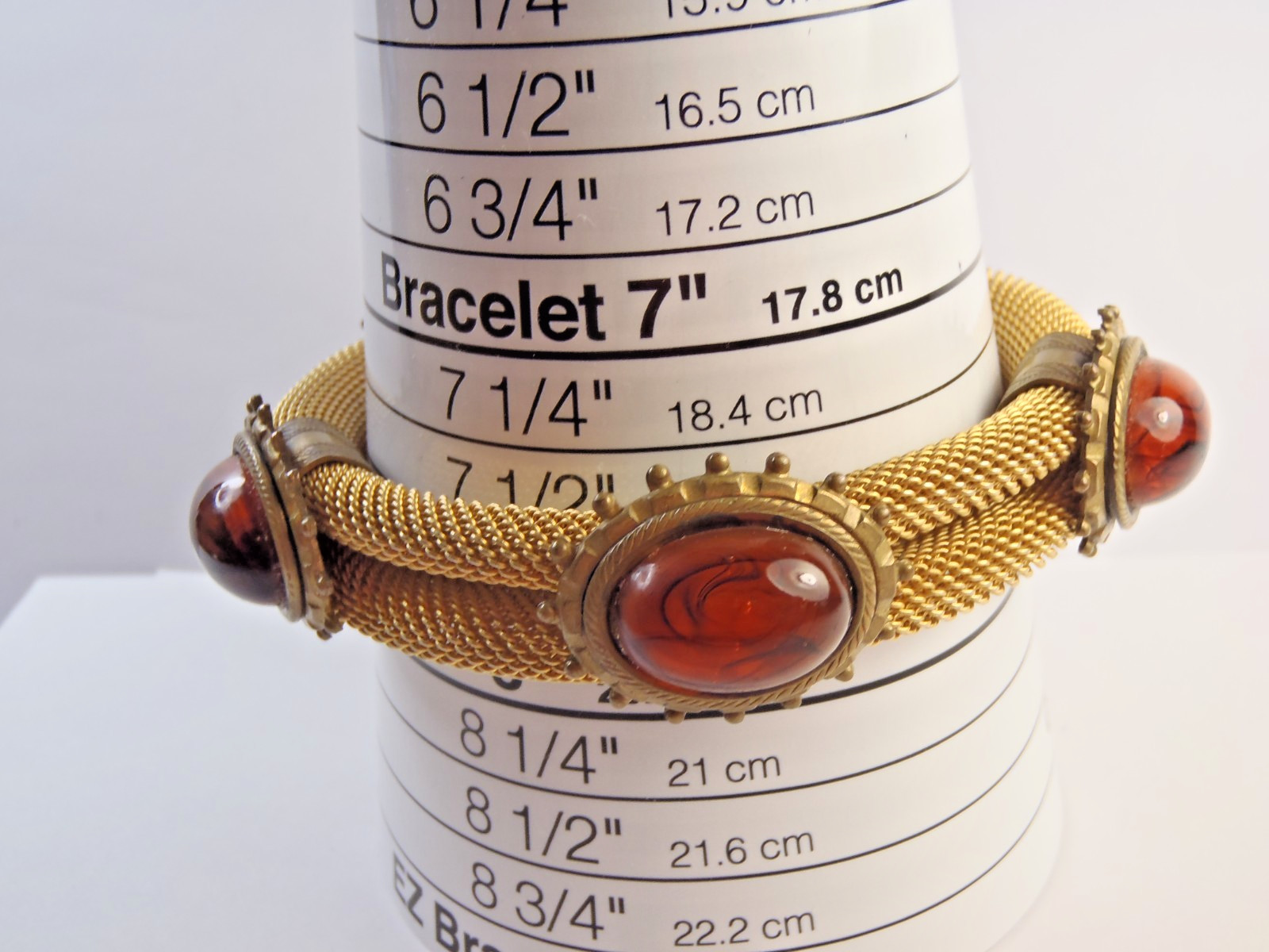 Estate Vintage Gold Toned Mesh Bangle Bracelet With 5 Stones 76 Grams 7 1/2″