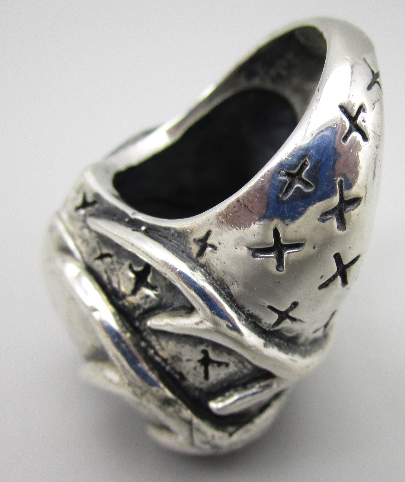  DIAN MALOUF STERLING SILVER SACRED HEART W/ THORNS STATEMENT RING SZ 6.5