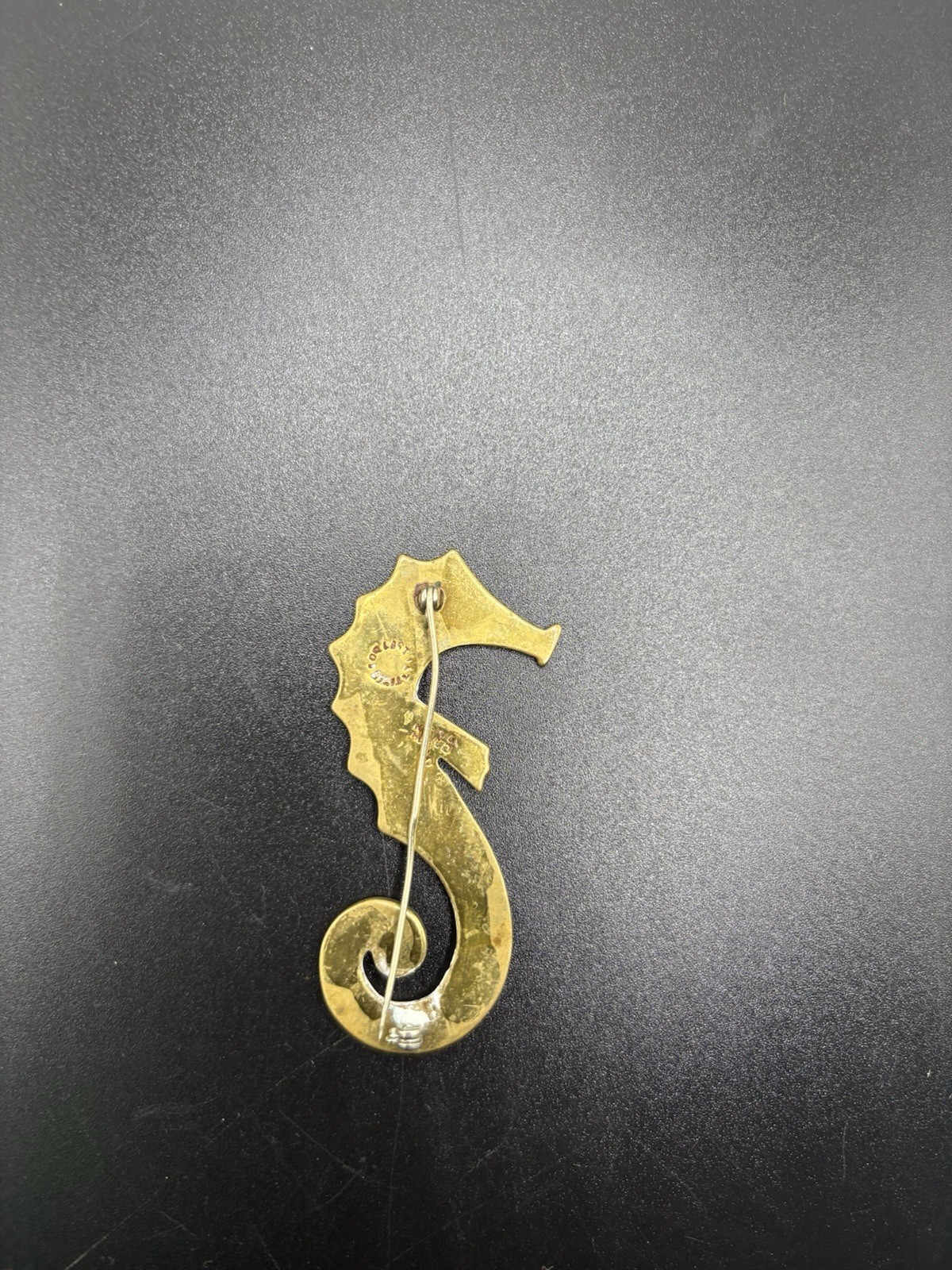 Vintage Los Castillo Taxco Brooch Seahorse Pin Inlay MOP Brass Signed 3” Read