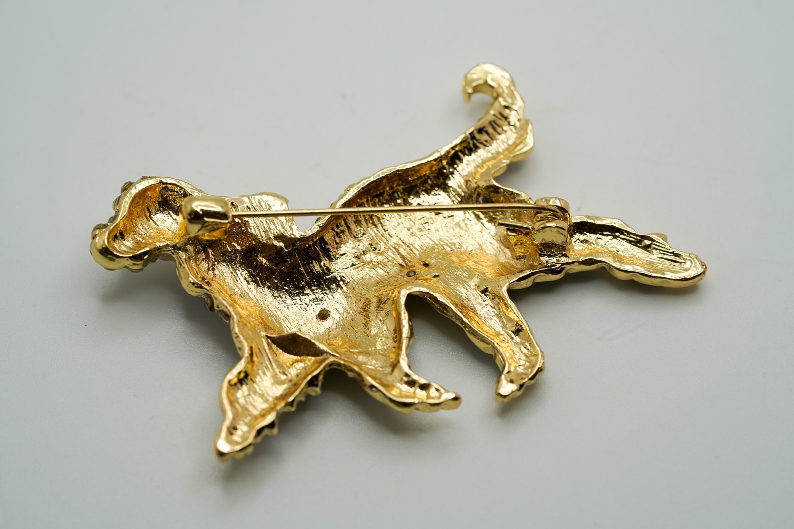 Vintage Gold Tone Blue Rhinestone Dog Brooch 6.8cm JB45