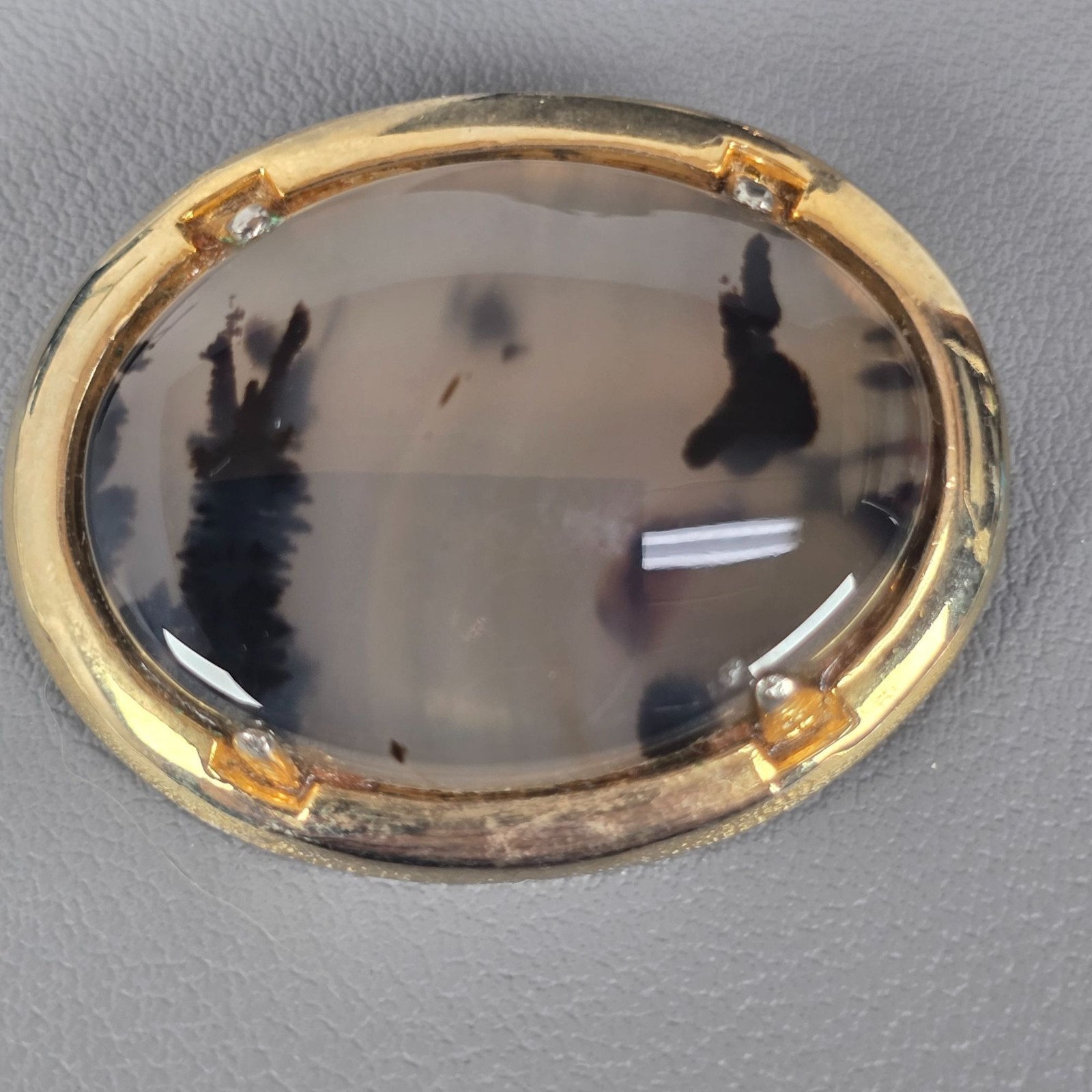 3 Vintage Gold-Tone Picture Agate Jasper Brooch Pins W/ Textured Bezel Setting