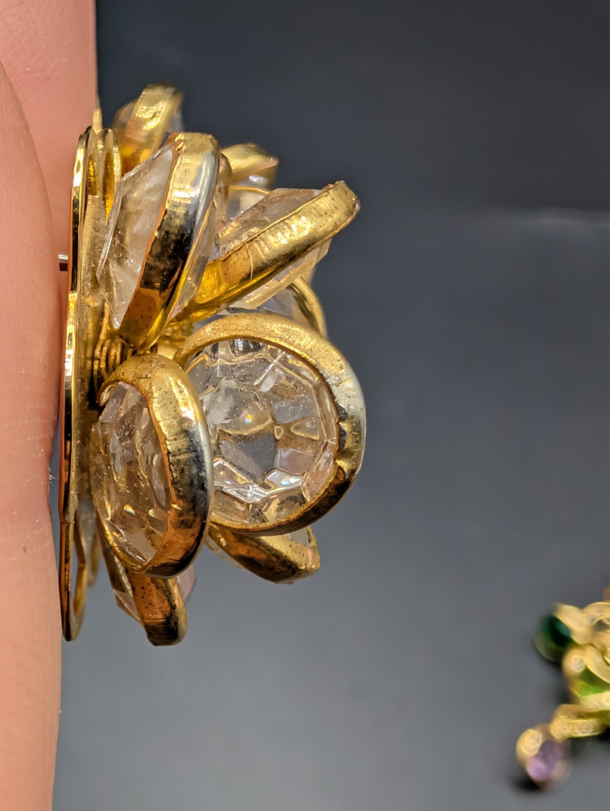 2 Pairs of Vintage Crystal Floral Cluster Gold Tone Earrings