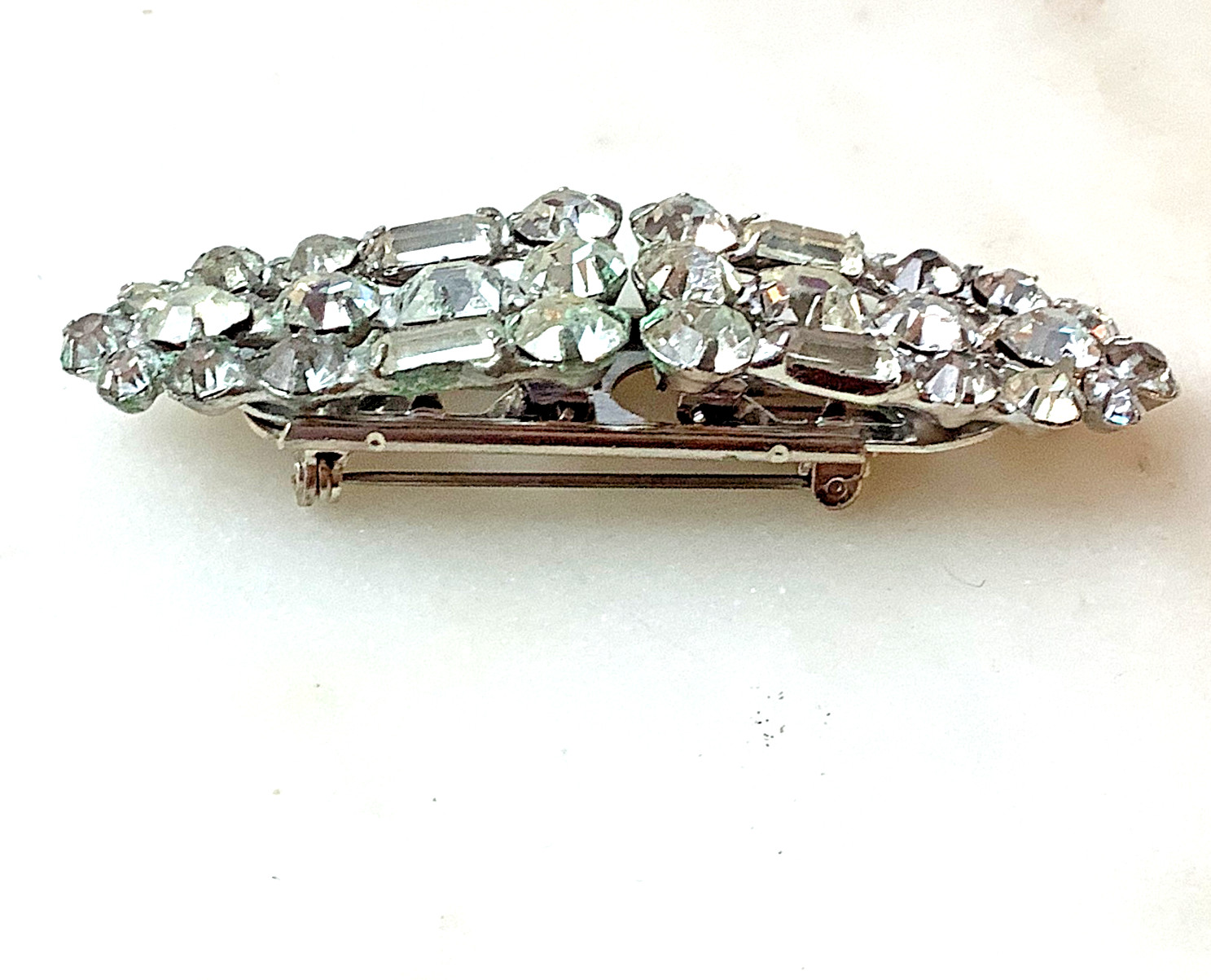 Vintage Rhinestone Duette Pin Art Deco Fur Clip Dress Brooch Prong Set