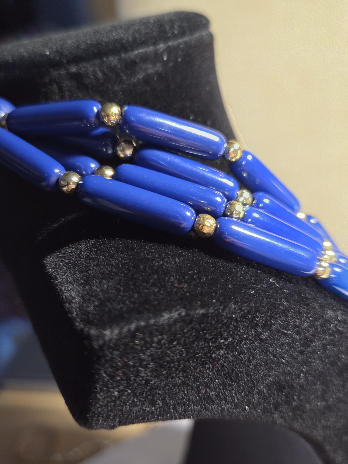 NWT Vintage Royal Blue Tacoa Lucite Beaded 16″ Necklace Gold Tone Spacers