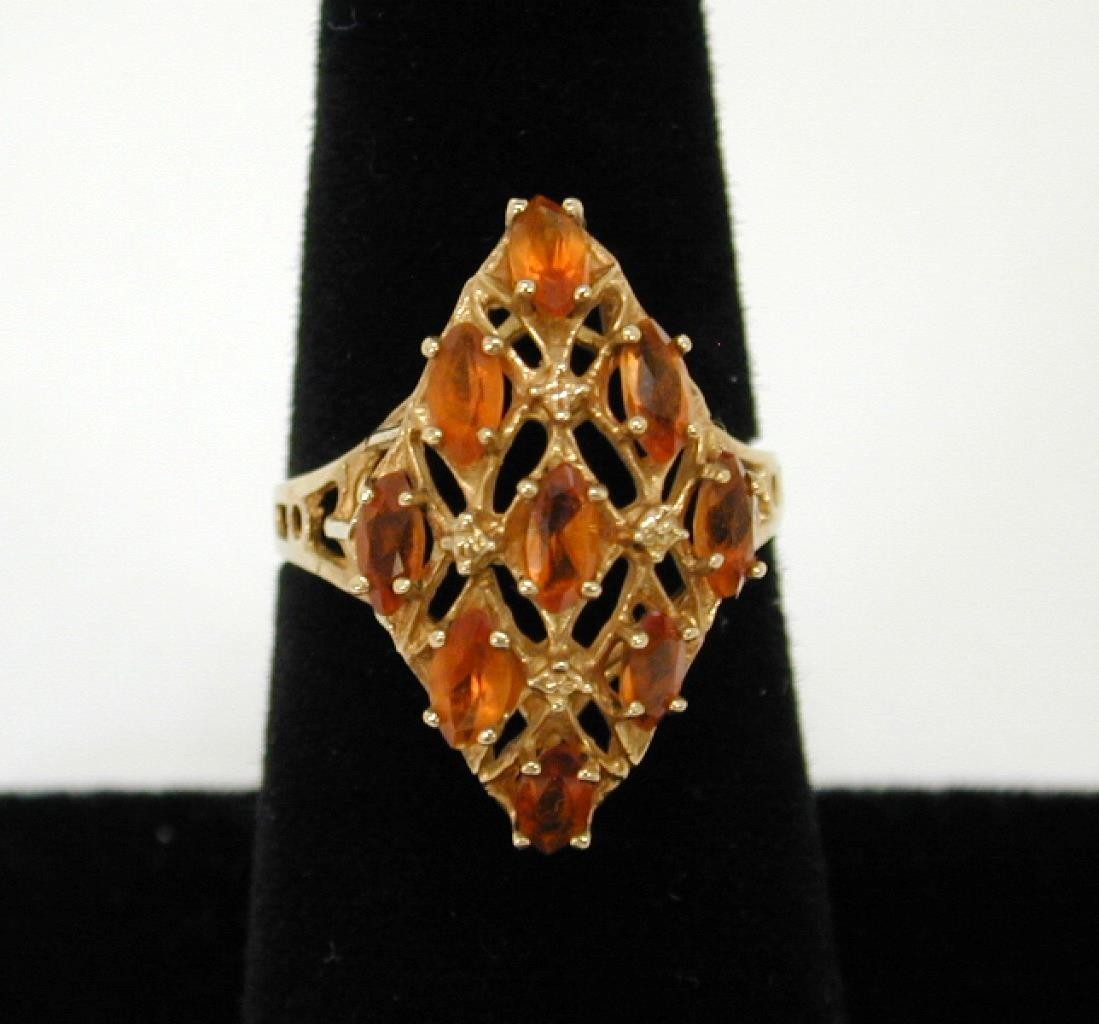 Vintage 10K Yellow Gold Citrine Marquise Cluster Cocktail Ring Size 6 417 Solid