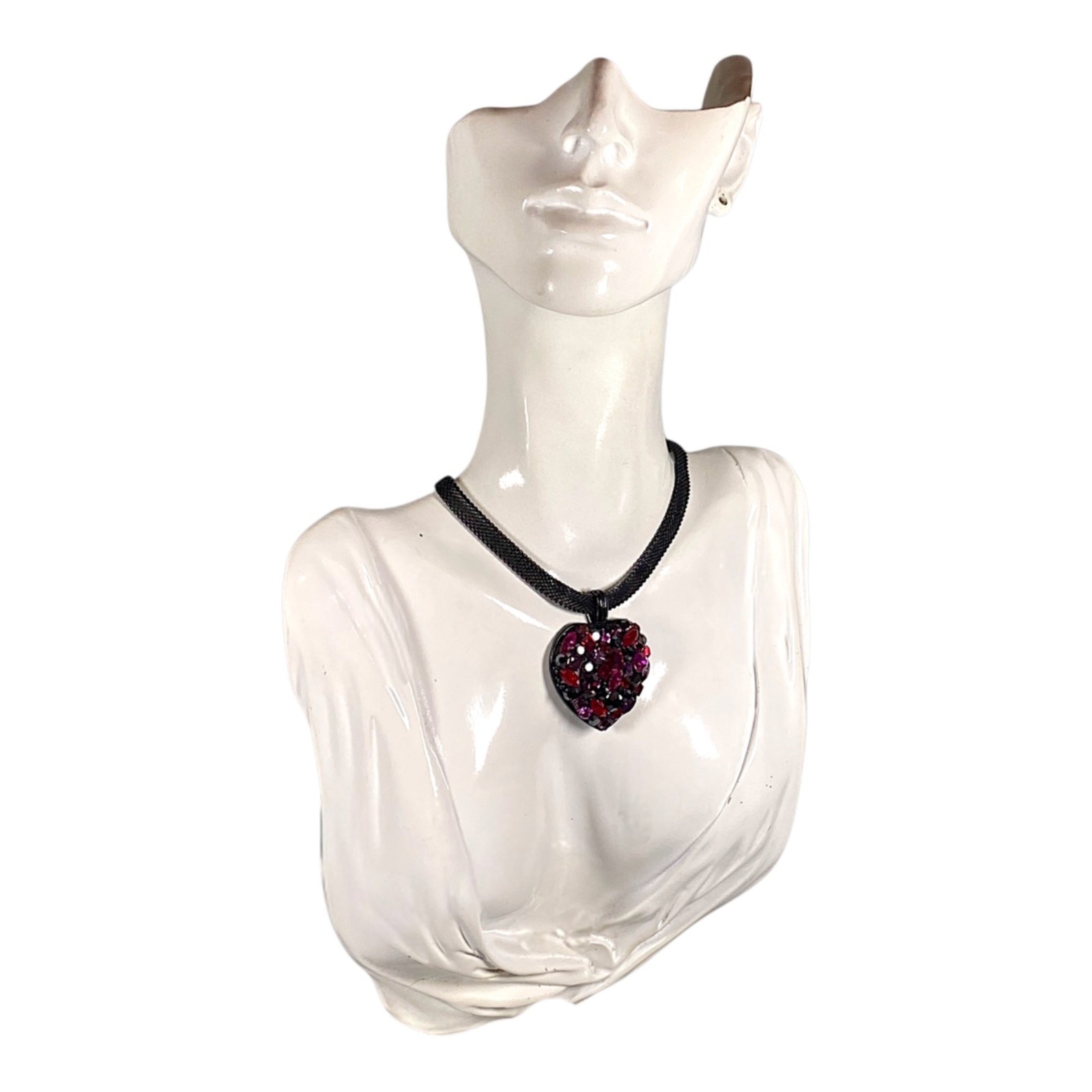 Goth Choker Necklace 15” Black Mesh Chain Heart Pendant Charm Witch Punk Y2K VTG