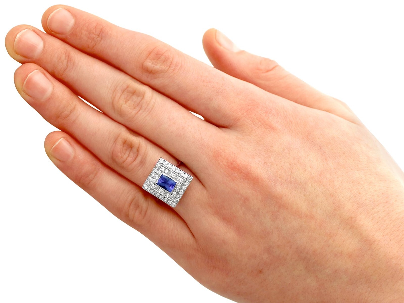 Vintage 0.78Ct Tanzanite and 0.92Ct Diamond 18K White Gold Dress Ring