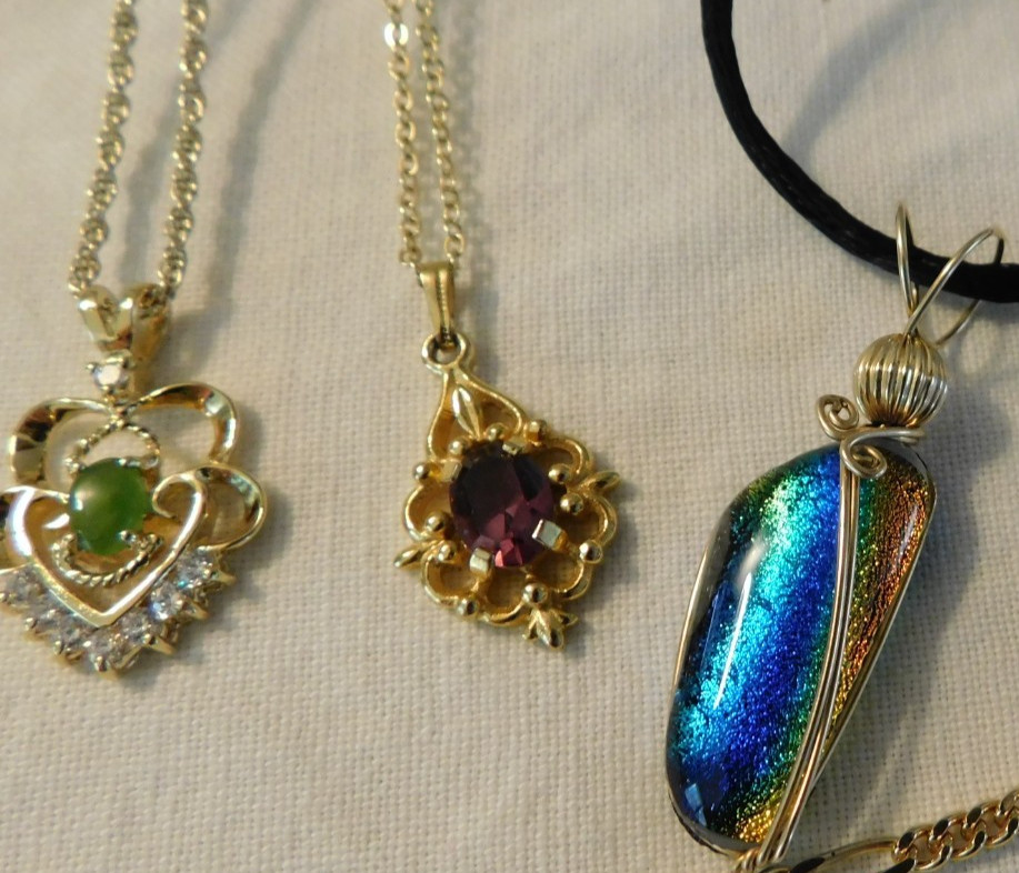 Pendant Necklaces LOT of Six Murano Art Glass Danbury Mint Jade Crystal Amethyst