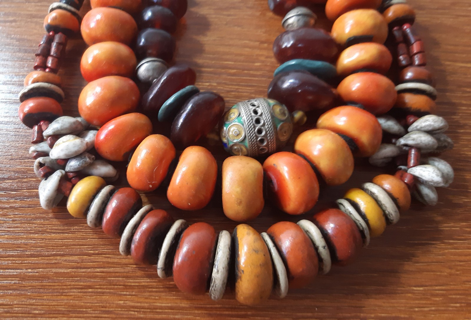 3 old Handcrafted Berber Necklace resin Bead Amber Color Artisan Jewelry Morocco