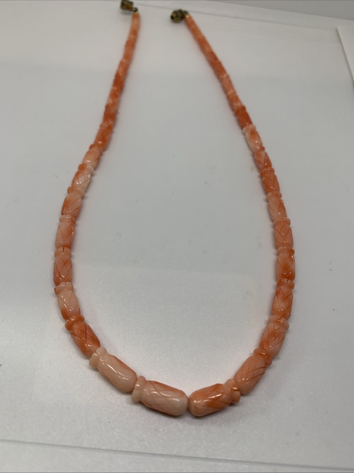Vintage Carved Genuine Pineapple Carved Coral Bead Necklace Barrel Clasp