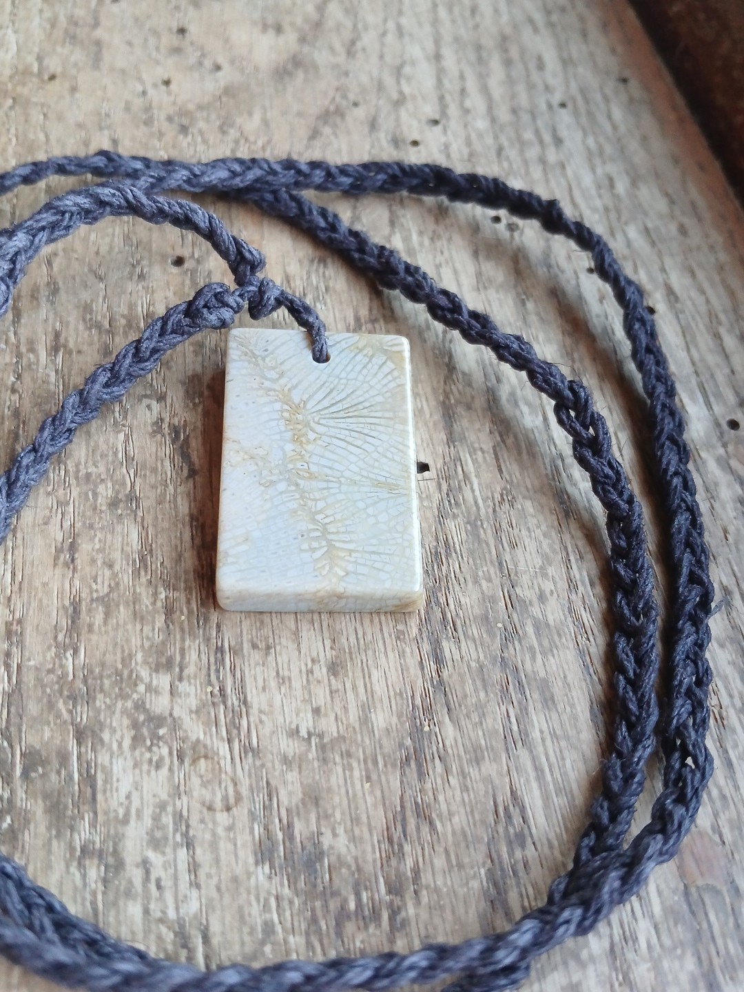 Fossil Coral Necklace Hemp Cord Hippie Boho Layering Science Archeology