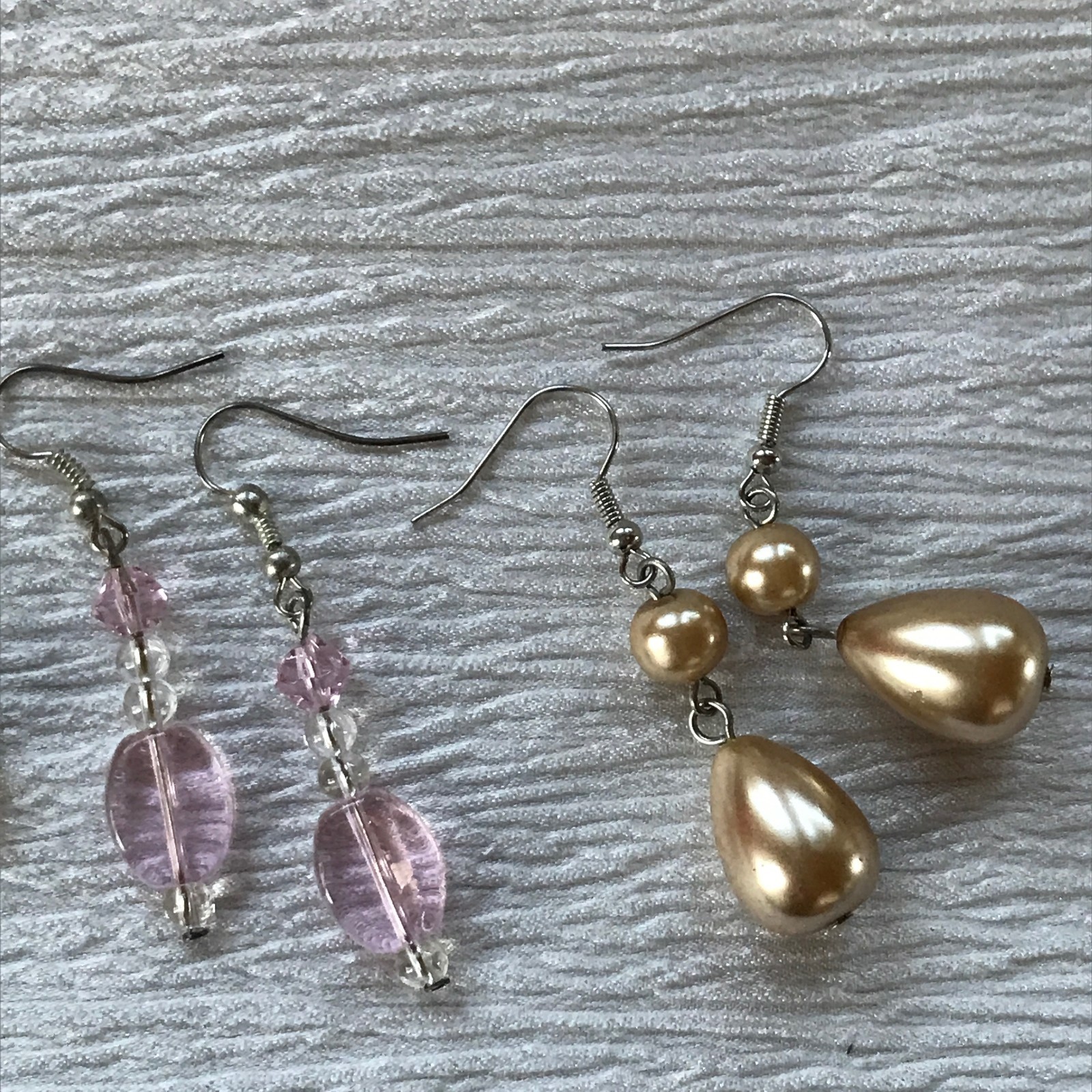 Estate Lot of 3 White & Gold Crackle Champagne Pearl & Light Pink Plastic Bead