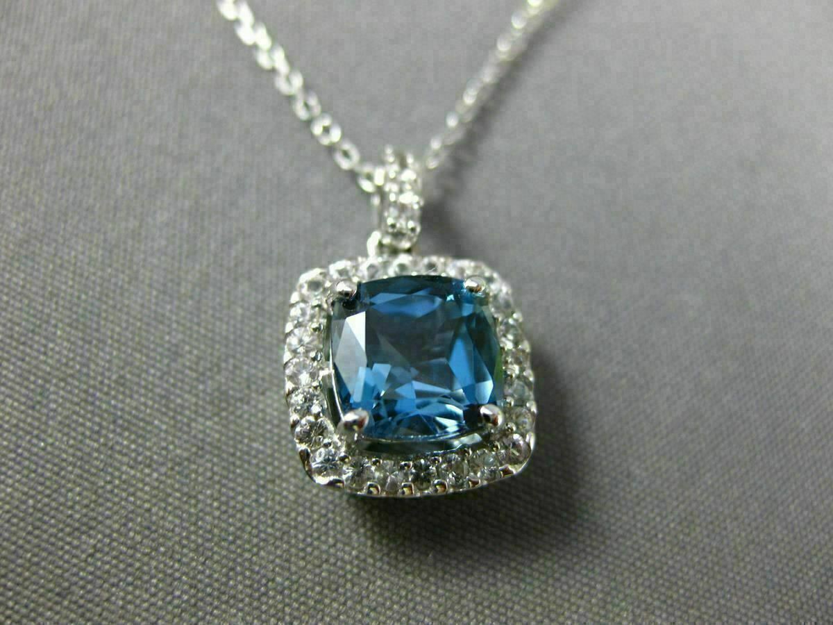 ESTATE 2.27CT AAA LONDON BLUE TOPAZ & WHITE SAPPHIRE 14K WHITE GOLD HALO PENDANT