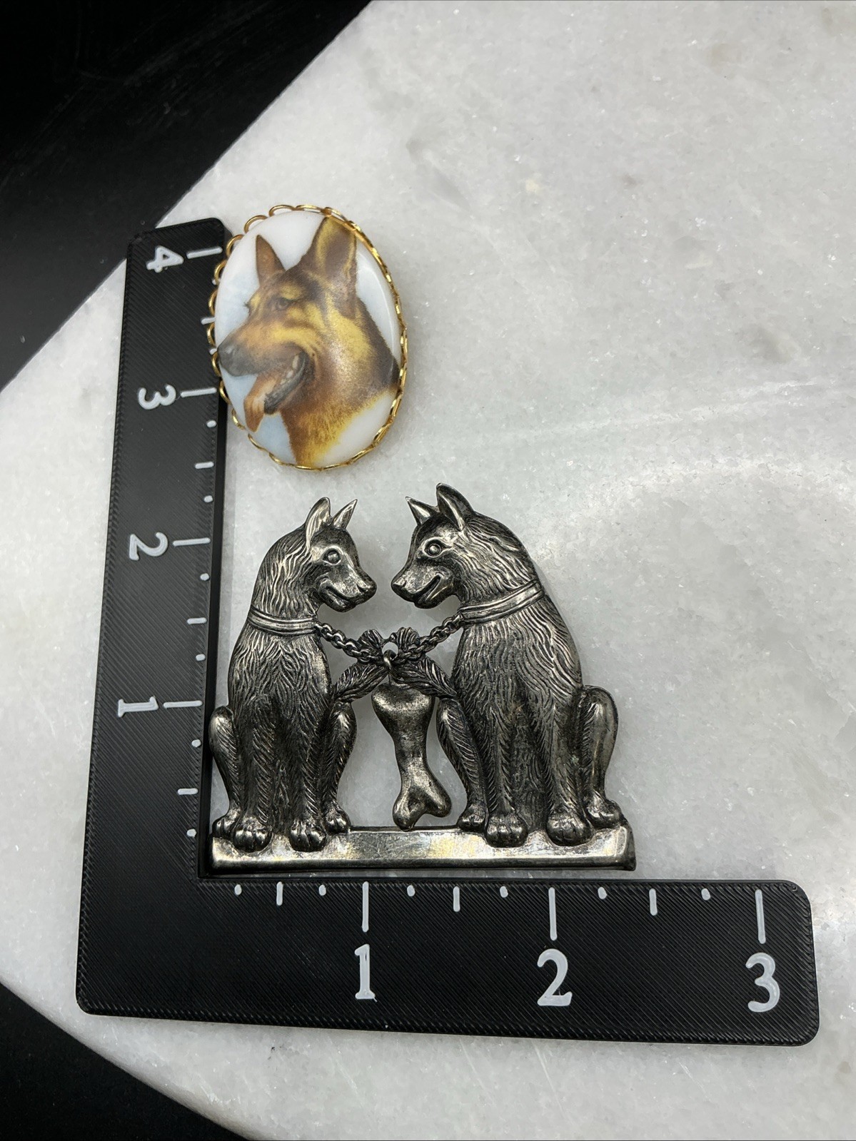 Vintage Dog German Shepherd Brooch Mix And Miniature Pewter Hound Lot