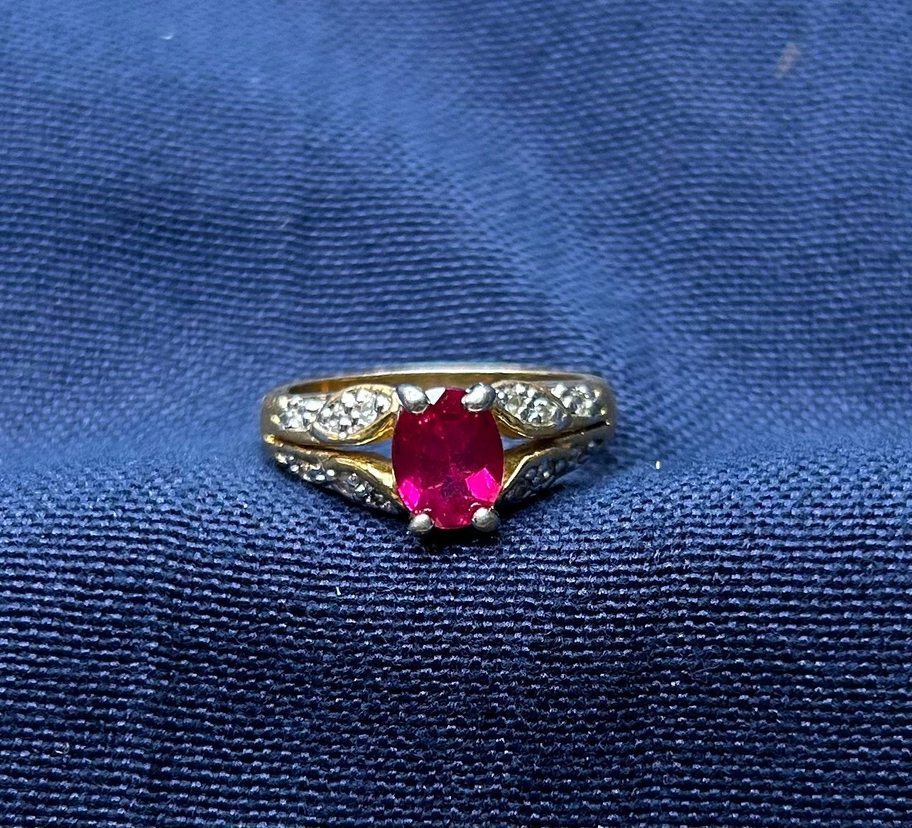 Vintage Ring Simulated Ruby Colored Small Simulanted Diamond Accent Size 8
