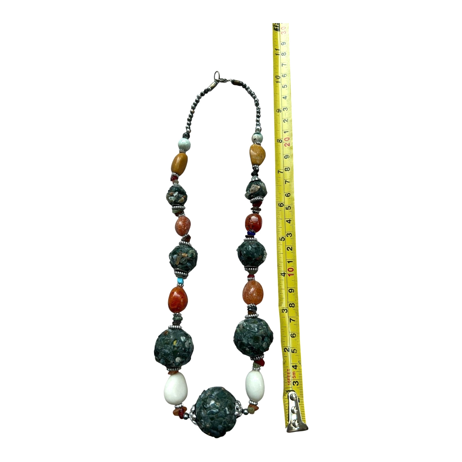 Vintage Chunky Mosaic Stone Beaded Necklace Multicolor Boho Statement Artisan