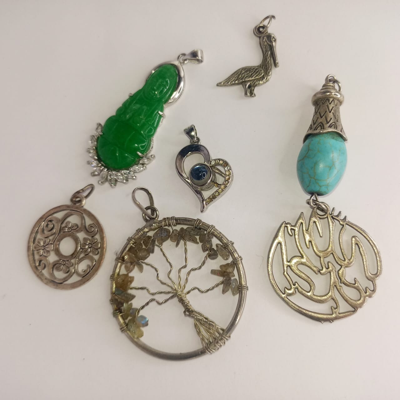 **Mixed Vintage Pendant Lot with Turquoise, Jade & Tree of Life Charms**