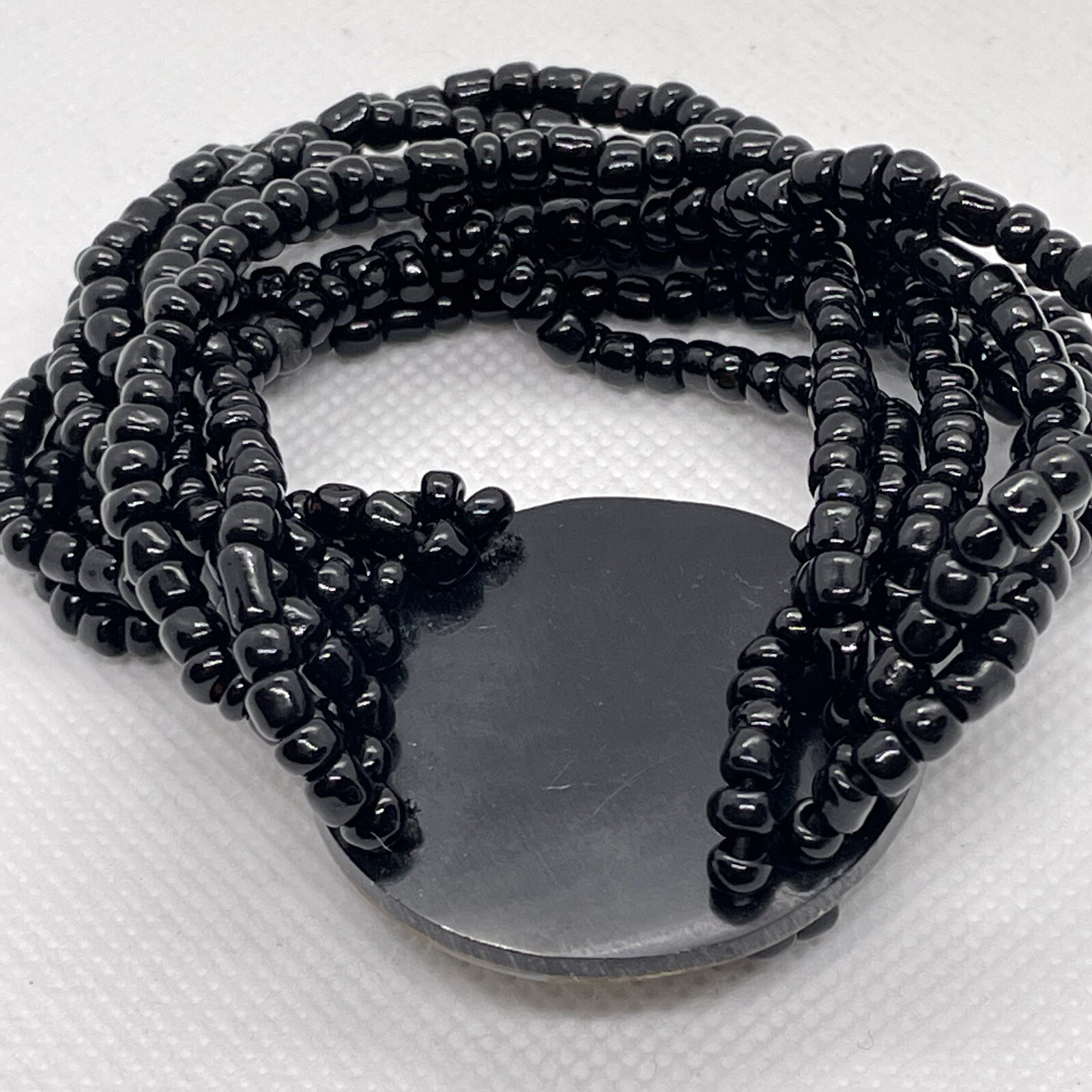 Starfish Stretch Cuff Bracelet MOP Mother Of Pearl And Black Seed Bead