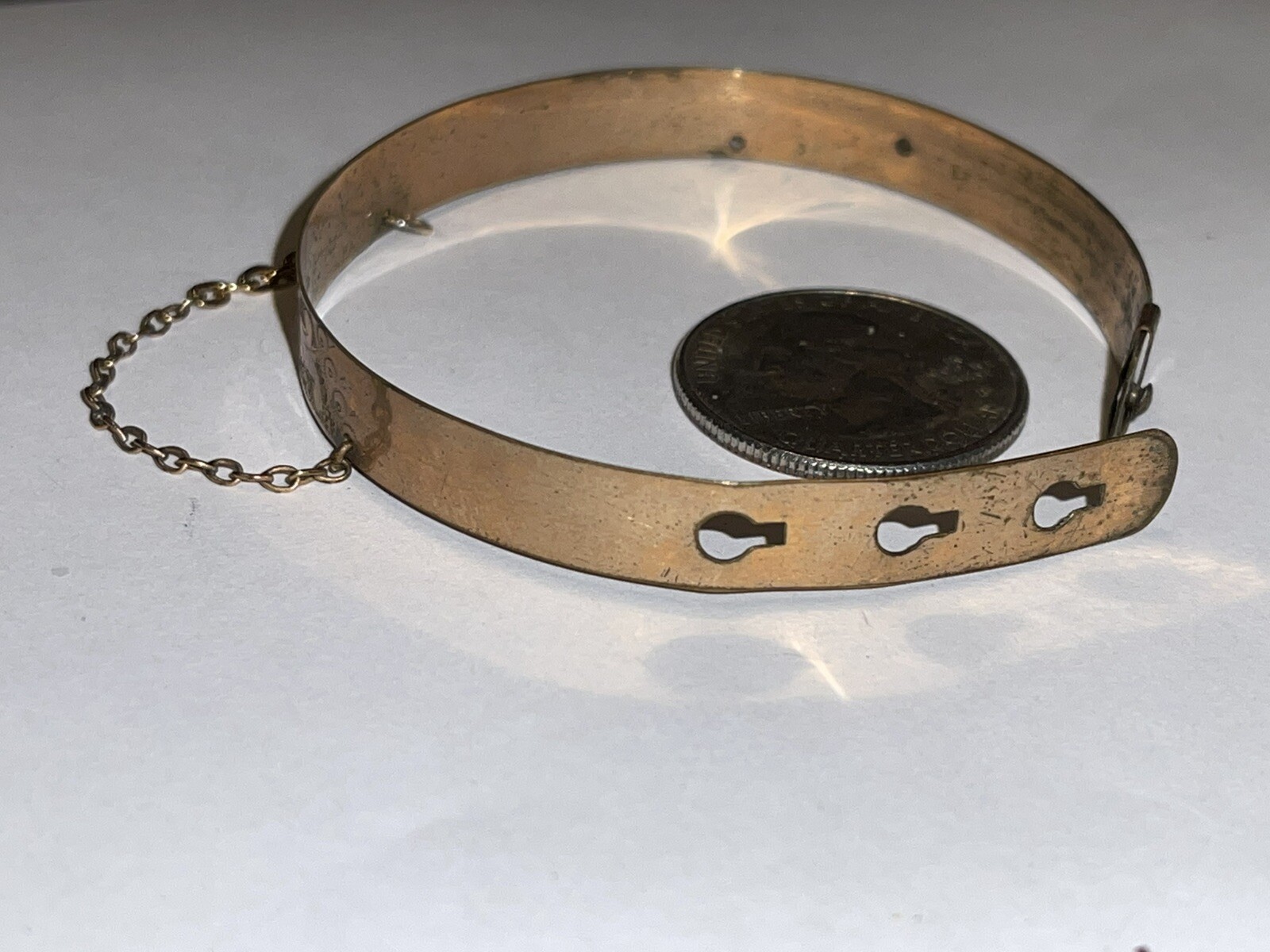 Antique Victorian Edwardian Hearts & Flowers Etched Buckle Bracelet Adjust 6-7”