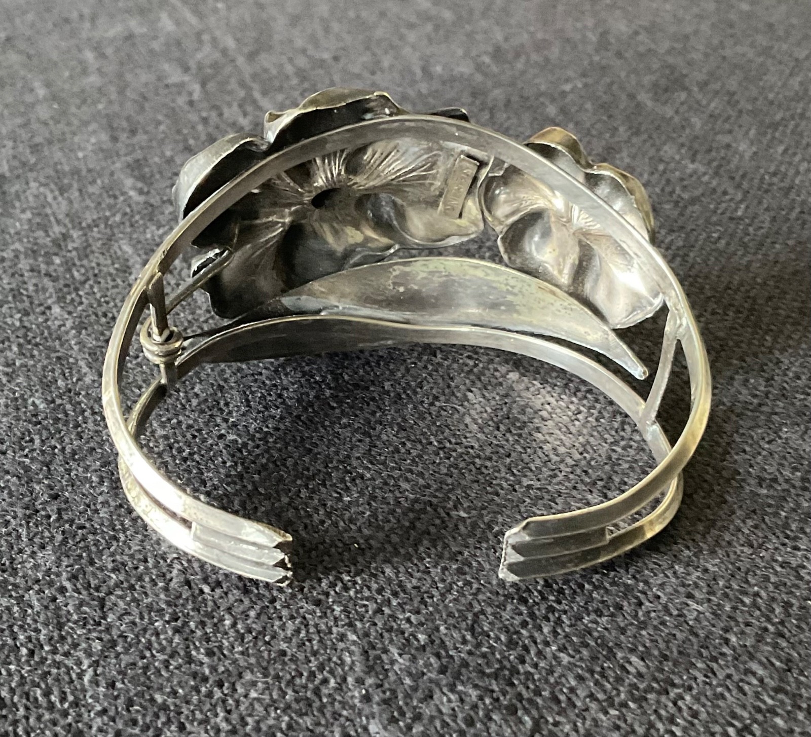 Sterling Silver Pansy Flower Wide Cuff Bracelet