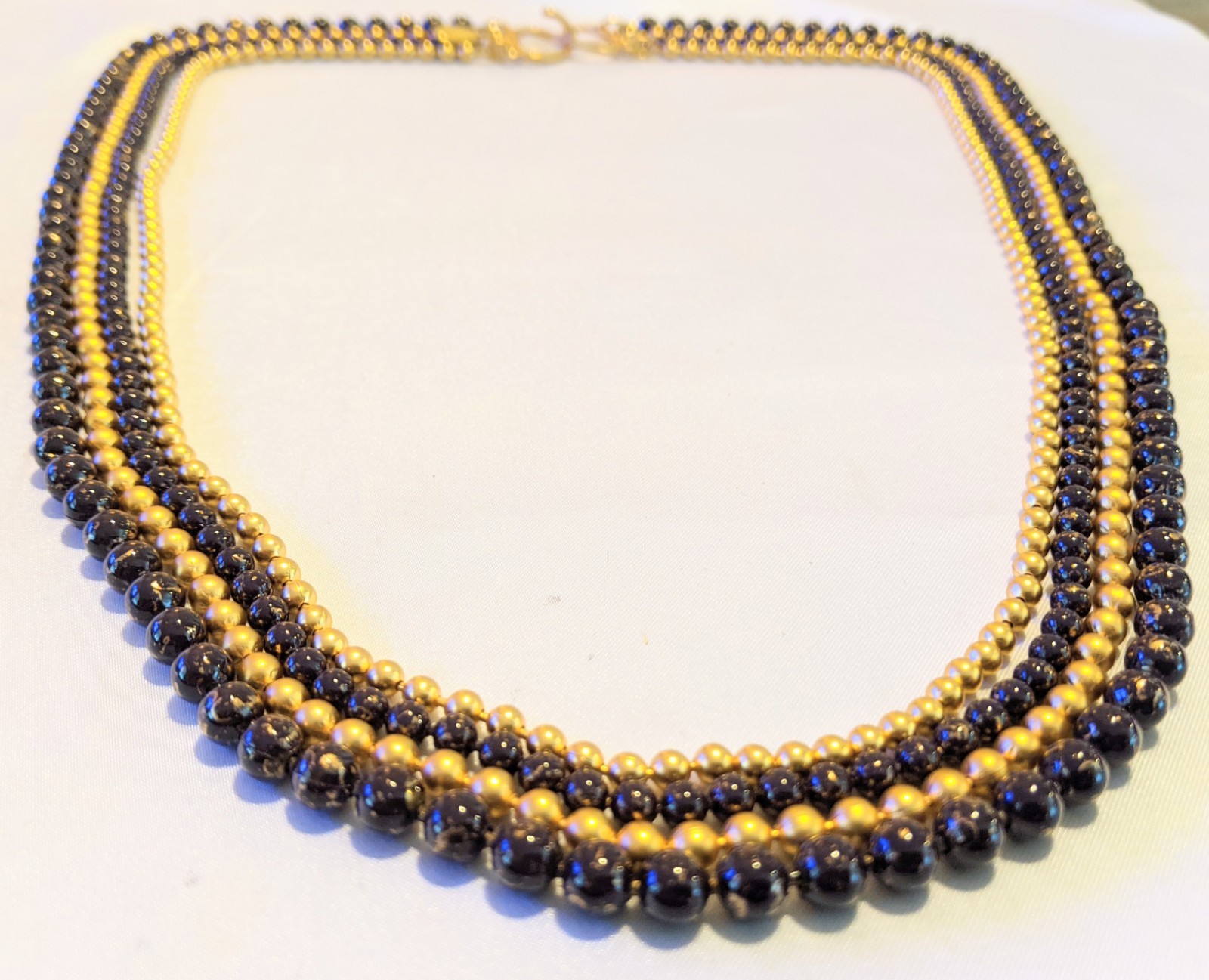 Vintage GEORGIOU Layered Beaded 4-Strand Necklace 27″ Purple/Brown w/ Gold Heavy