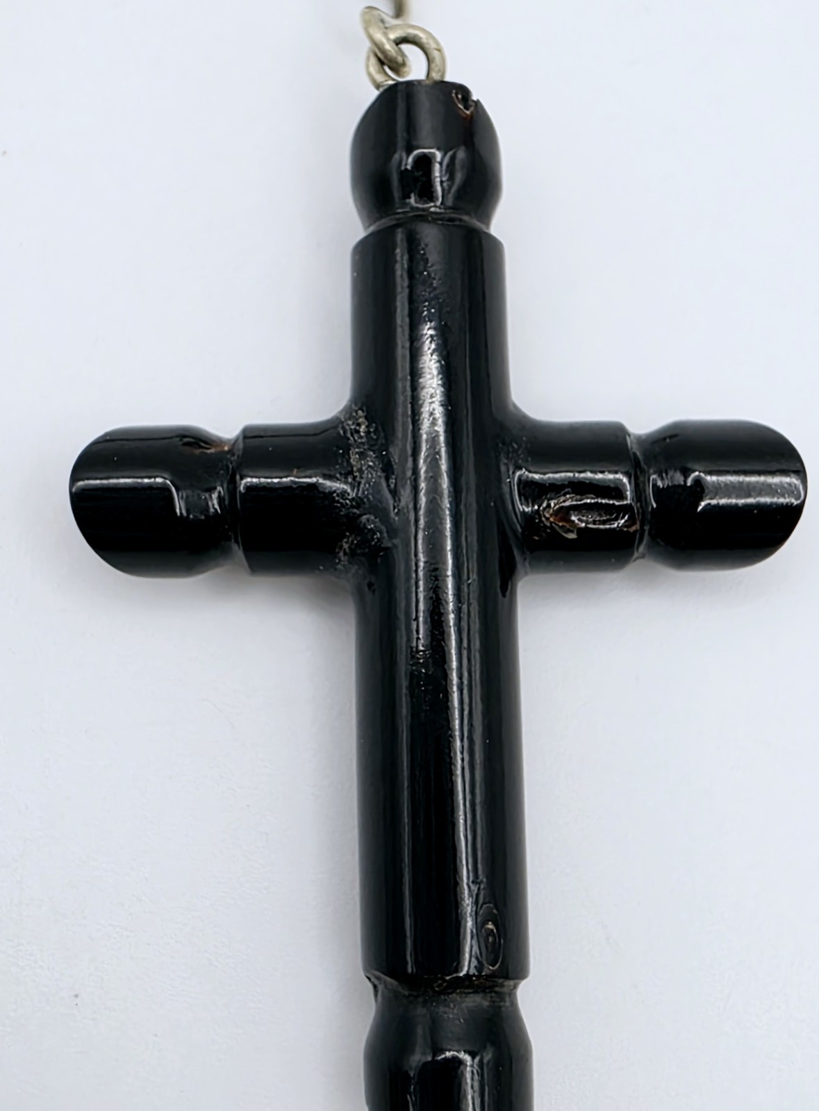 Vtg 70s Mexican Black Coral Cross Pendant Necklace Hand Carved Boho Artisan