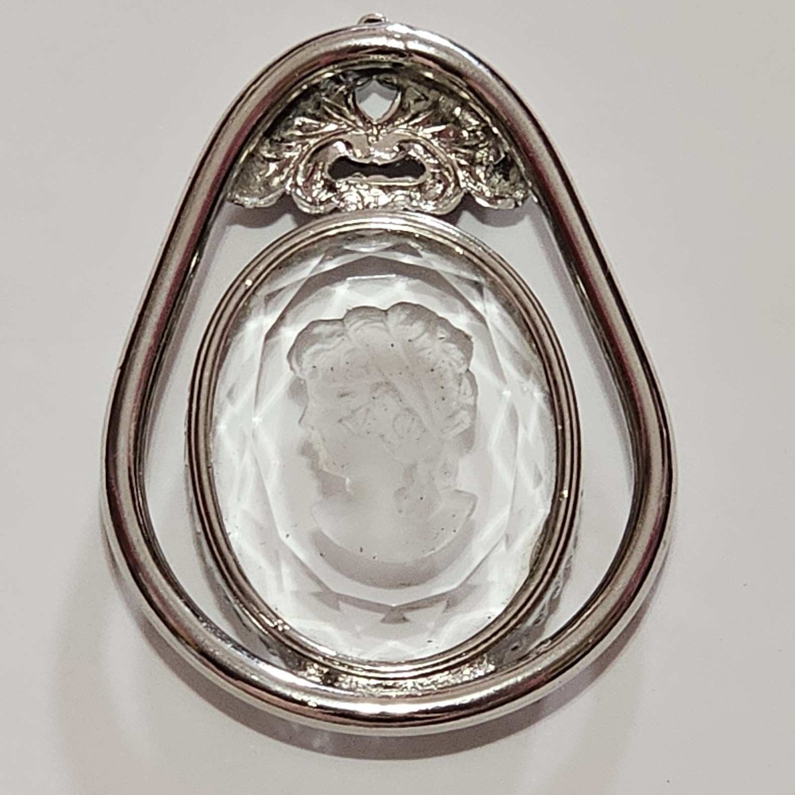 Intaglio Glass Cameo Portrait Vintage Jewelry Silver-tone Pendant Only