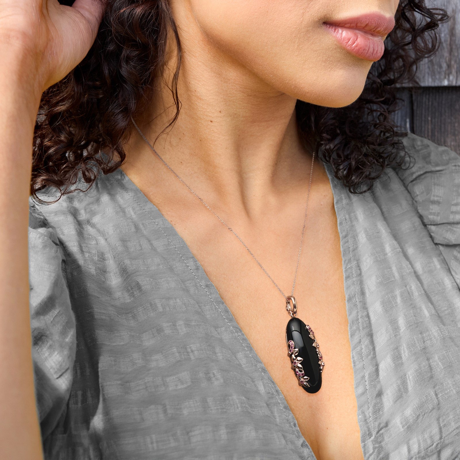 Vint Onyx & Pnk Tourmaline Ncklc in 14k Rose Gold 18 inches