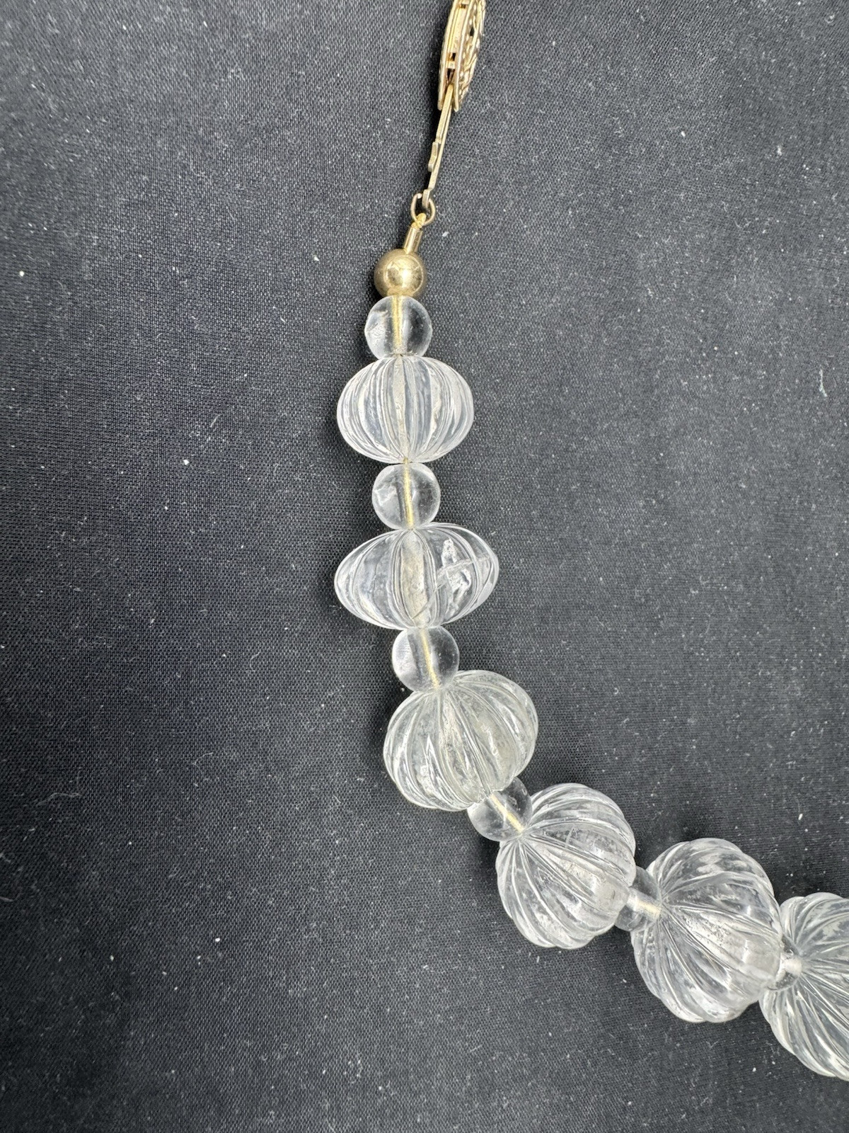 Vintage Hand Carved Rock Crystal MELON BEAD Necklace, 169 grams, 20″
