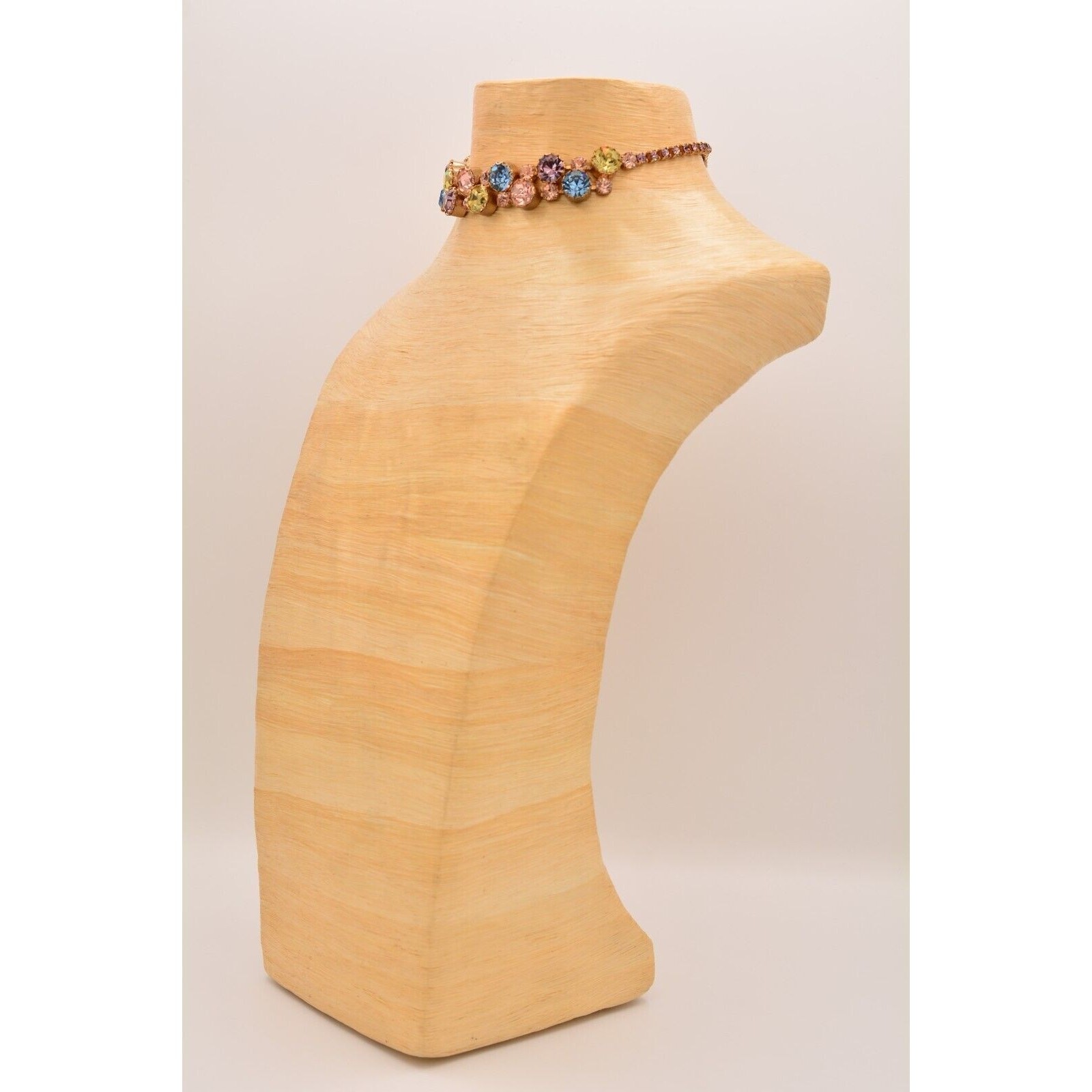 Vintage Crystal Choker Necklace Pastel Multi-Color Rhinestone Brulee 1950s BinT