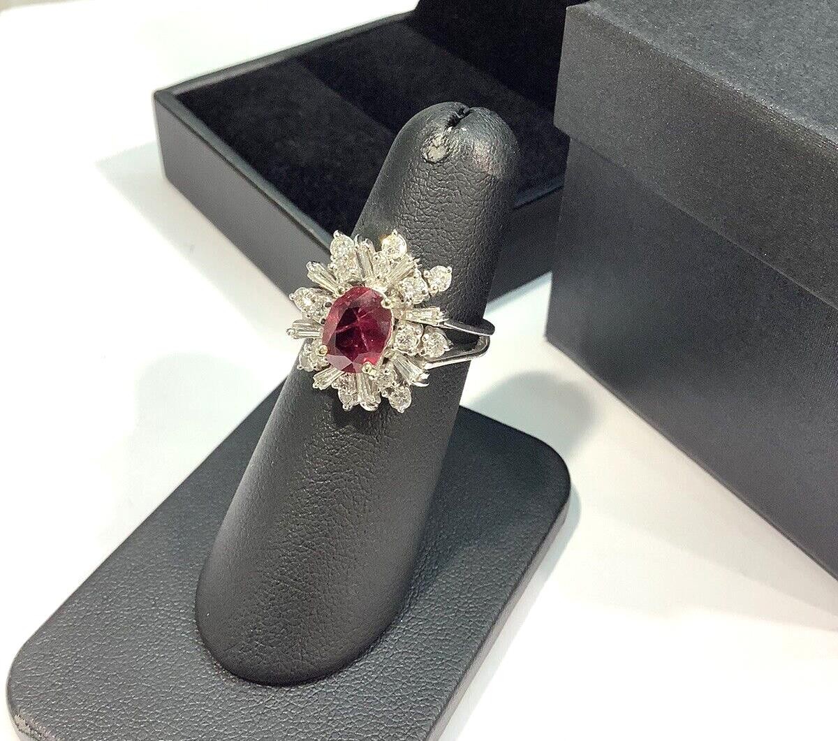 18K White Gold 1.76ctw Oval Ruby & Mixed Cut VS Diamond Cocktail Ring