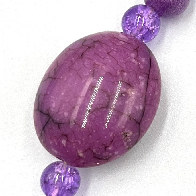 Vintage Retro Purple Multi-Stone Beaded Necklace Mixed Media Art Deco Style